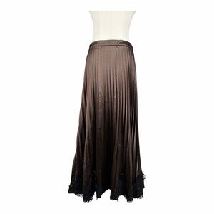 Anthropologie Blue Tassel Elegant Brown Skirt with Lace Trim Sz. Medium